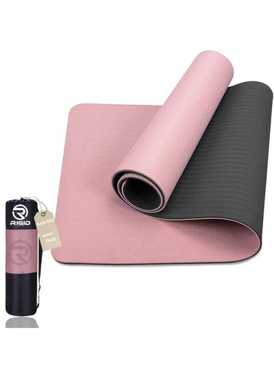 Buy 6mm Anti-Slip TPE Yoga Mat with Strap, Bag - Knee Support, Non-Slip, Lightweight for Yoga, Pilates, Fitness, Home Workouts 183*66 cm (Pink/Black) in Saudi Arabia