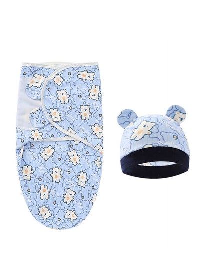اشتري 1 Pack Blue Bear Baby Swaddles with Hats for Newborn Boys and Girls Organic Cotton Adjustable Blanket Infant Cozy Sleep Sack في السعودية