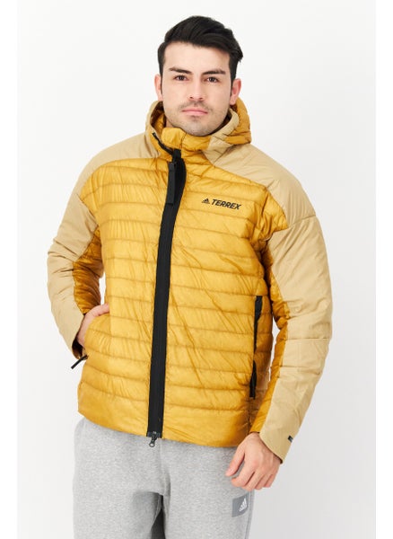 Buy Men Sportswear Fit Outdoor Puffer Jacket, Mustard/Tan in UAE