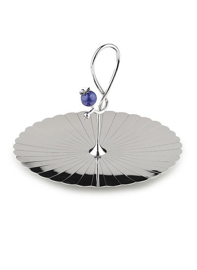 Buy ARTTDINOX Round Pole Serving Platter | Multipurpose Dessert Cake Stand and Fruit Snack Tower | Royal Lapiz Series | Lapi Lazuli Stone | Stainless Steel | Silver | by Jindal in UAE