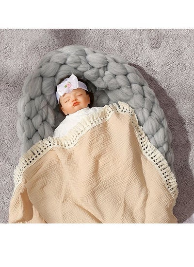 اشتري Baby Blanket, Infant Swaddle Wrap Sleepsack Stroller Cover Soft Newborn Blankets Fringed gauze Bath Gauze Khaki 80*65cm في السعودية