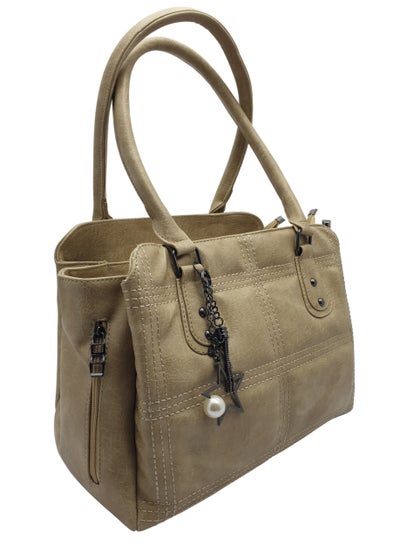 Buy TO 3003 LEATHER WOMEN, GIRLS TOP HANDLE BAG, SHOULDER BAG, MODERN, UNIQUE AND ELEGANT DESIGN, DIMENSIONS 30*34*18 CM BEIGE A in Egypt