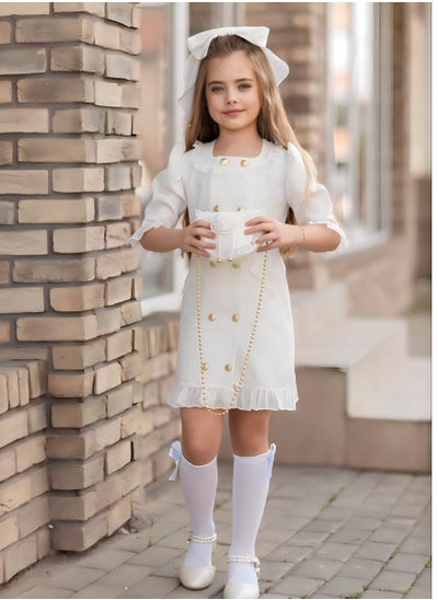 Buy Chic 4-Piece Girls' Eid Celebration Ensemble: Dress, Hair Clip, Handbag, and Long Socks - Coordinated Colors, Made in Turkey in UAE