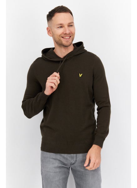 Buy Men Hooded Long Sleeve Brand Logo Sweatshirt, Dark Olive in Saudi Arabia