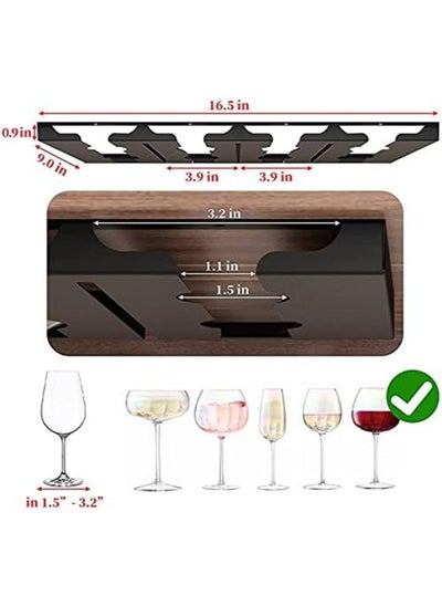 Buy Stainless Steel Wine Glass Rack Under Cabinet with 3 Hooks for Hanging 12 Glasses and 4 Rows Coffee Cup Mug Holder Drying and Storage in UAE