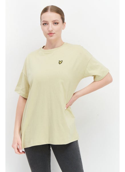 Buy Women Oversize Crew Neck Short Sleeves Embroidered Print T-Shirt, Natural Green in UAE