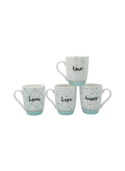 Buy 4-Piece Text Printed Ceramic Coffee Mug Set White and Blue 12 oz KRJYD011-6291 in Saudi Arabia