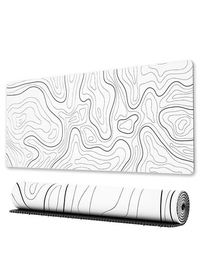 Buy Large Gaming Mouse Pad with Stitched Edges, Minimalist Topographic Map Desk Mat, Extended XL Mousepad with Anti-Slip Base, Cool Desk Pad for Keyboard and Mouse, 31.5 x 11.8 in, White in Saudi Arabia