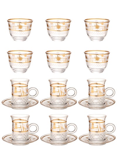 Buy 18-Piece Tea & Coffee Glass Set Clear/Gold, Serve for 6 in Saudi Arabia