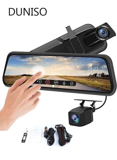 Buy Dash Cam for Car 10'' Mirror Night Vision 1080P FHD Full Touch Screen Front and Rear View Backup Dash Camera for Cars Loop Recording Streaming Media 170°Wide Angle Parking Assistance With WIFI in UAE