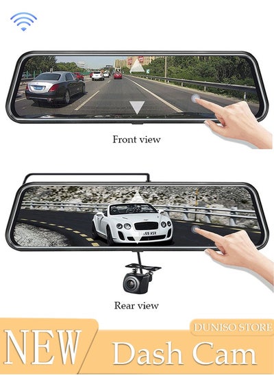 Buy Dash Cam for Car 10'' Mirror Night Vision 1080P FHD Full Touch Screen Front and Rear View Backup Dash Camera for Cars Loop Recording Streaming Media 170°Wide Angle Parking Assistance With WIFI in UAE