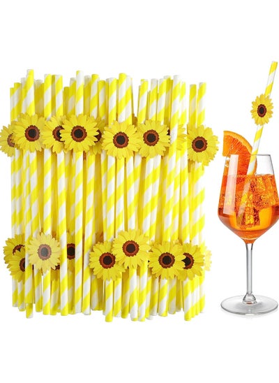 اشتري Sunflower Paper Disposable Straws, Tea Party Birthday Party Decorations, Biodegradable Flower Straws for Birthday Party Supplies, 100 Pcs في السعودية