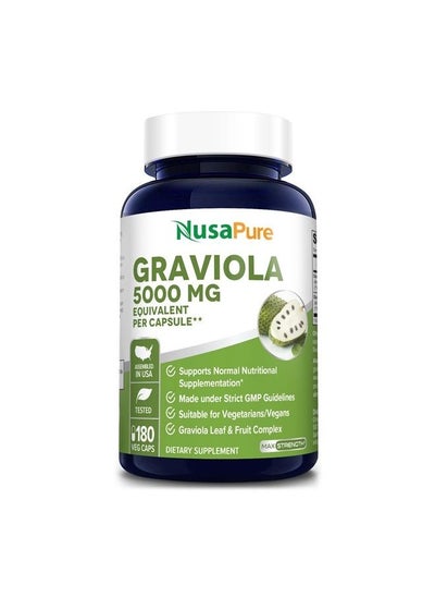 Buy Graviola 5,000 mg Equivalent per caps. 180 Veggie Caps (Non-GMO, Gluten Free, Extract 10:1) in UAE