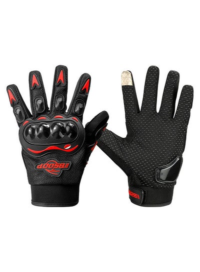 اشتري Motorcycle Riding Gloves Rider Anti-slip Anti-drop Breathable Outdoor Full Finger Touch Screen Gloves Red Size M في السعودية