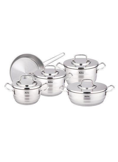 Buy 9-Piece Astra Premium Cookware Set - 18/10 Cr-Ni Stainless Steel - 3 Deep Pots - 1 Low Pot - 1 Frypan in UAE