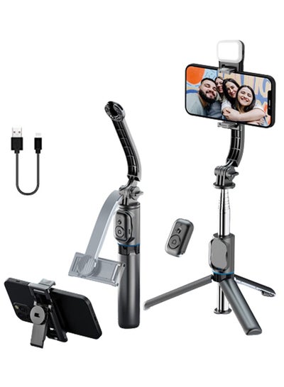 Buy Tycom selfie stick gimbal stabilizer with light removable clip can be used as a Phone stand tiktok vlog youtube live Video record(C01s Black) in UAE