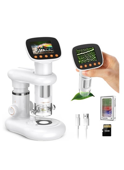 Buy Kids Microscope Including 32GB SD Card and 12 Dspecimens Handheld Digital Microscope with 2 IPS Screen Take Pictures Videos Download to PC Mac 1000X Pocket Microscope in Saudi Arabia