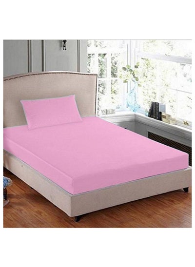 Buy Turkish Cotton Fitted Bedsheet Single 100x200 cm with 1 Pillowcase 50x70 cm Pink in UAE