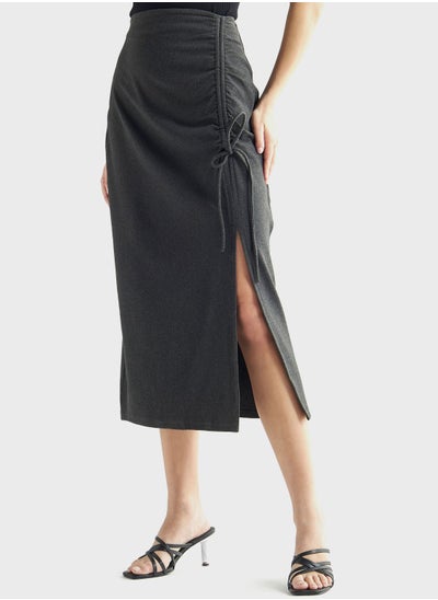 Buy Tie Detail Side Slit Skirt in UAE