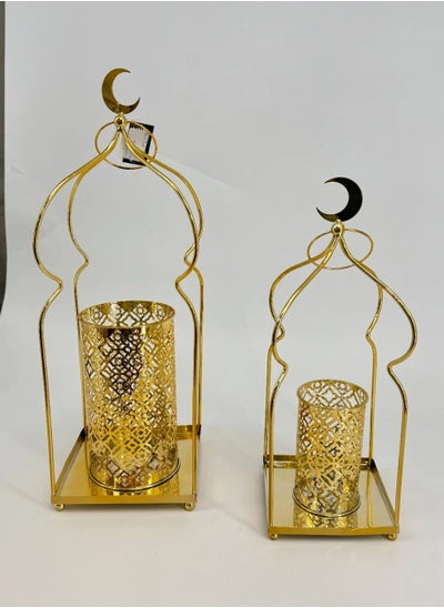 Buy Ramadan lanterns set, 2 pieces, gold in Saudi Arabia