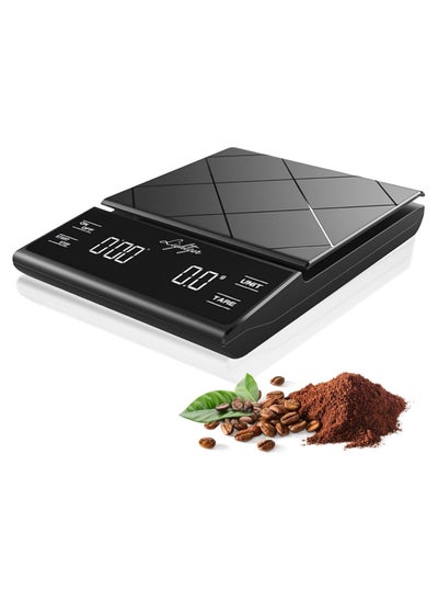 Buy Professional Digital Coffee Scale with Built-In Timer and Touch LED Display - High Precision Sensor, 3kg Capacity - Non-Slip Silicone Pad, USB Port - Black in Saudi Arabia