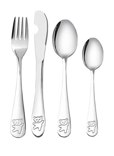 Buy Kids Silverware Stainless Steel Kids Forks and Spoons, Children's Safe Flatware Set, Toddler Utensils, Metal Cutlery Set for Lunchbox Engraved Bear 1 knife + 1 fork + 2 spoons in Saudi Arabia