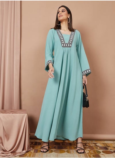 Buy Embroidered Pleated Detail Jalabiya in Saudi Arabia