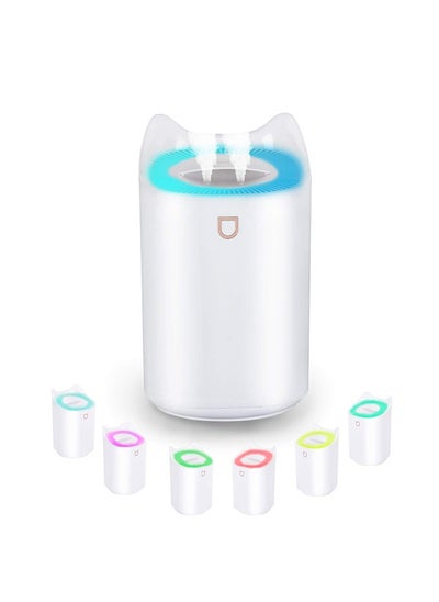 Buy 3L Quiet Mist Air Humidifier Diffuser,Humidifier with Adjustable 2 Nozzle and 3 Spray Mode,7 Colors Light Lamp,Auto Shut off,48h Work,Easy to Clean,for Bedroom,Office,Baby Humidifier in Saudi Arabia