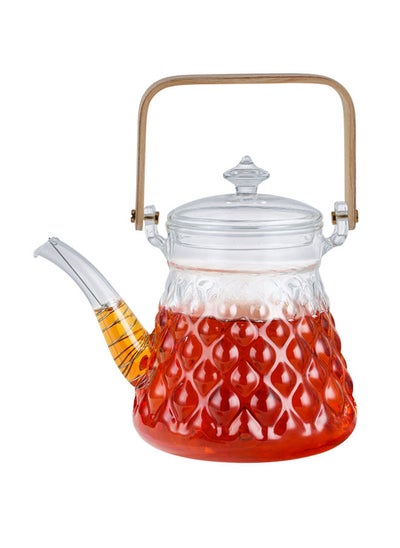 Buy Heat-Proof Glass Tea Pot With Wooden Handle 900 Milliliter Clear/Brown in Saudi Arabia