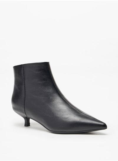 اشتري Women's Solid Ankle Boots with Kitten Heel and Zip Closure في الامارات