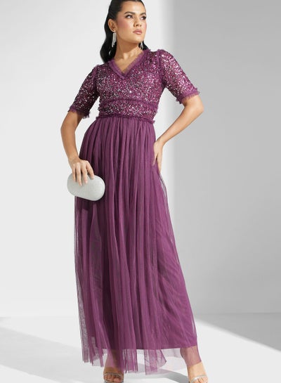 Buy V-Neck Sequin Detail Dress in UAE