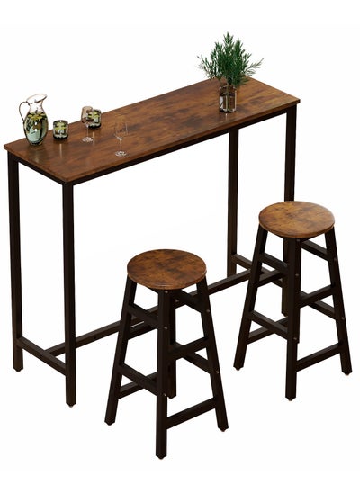 Buy 3-Piece Dining Table Ensemble, Bar Table & Chair Set, Kitchen Counter-Height Table with Two Stools, Steel-Framed, Industrial-Themed Bar Table for Kitchen, Living Spaces, & Gathering Areas in Saudi Arabia