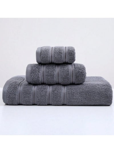 اشتري 3 Pcs Luxury Bath Towels Set, Combed Cotton Bathroom Towels, Lint Free Soft Absorbent, 1* Bath Towel, 1* Hand Towel, 1* Face Towel(Grey) في السعودية