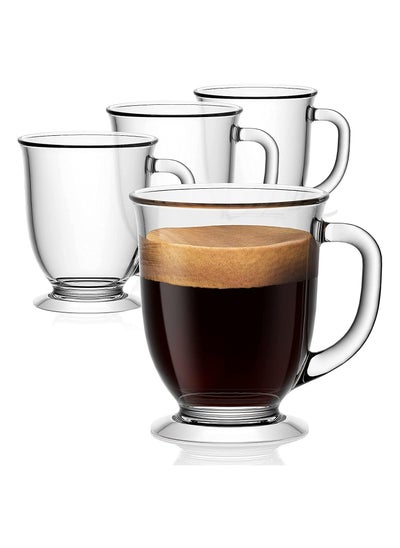 Buy 15oz/450ml Glass Coffee Mugs Clear Coffee Cups, Large Glass Mugs With Handles for Hot Beverages, Clear Mugs for Tea, Cappuccino, Latte, Expresso Coffee,Glass Coffee Cups (15 Oz, Set of 4) in UAE