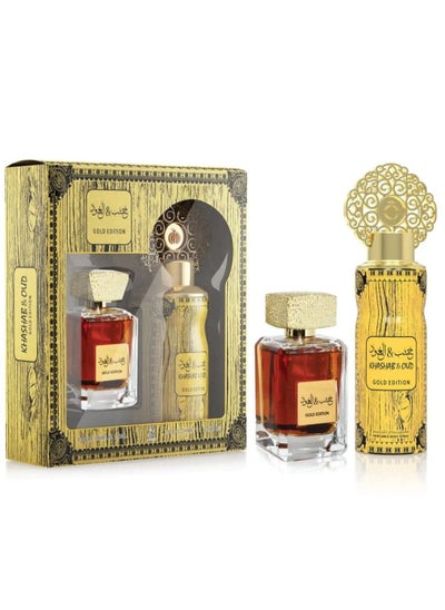 Buy Arabiyat Khashab & Oud gold edition Giftpack  (1 x EDP 100ml, 1 x Perfume Spray 200ml) in UAE