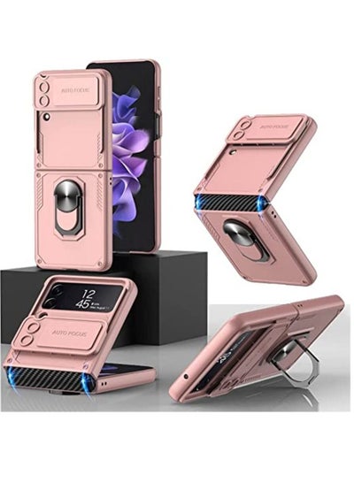 Buy Galaxy Z Flip 4 Kickstand Case with Hinge Protection, Z Flip 4 Case Full-Body Protective Case with Built-in Sliding Rail Lens Cover for Samsung Galaxy Z Flip 4 5G, Cold Mountain Pink in Egypt