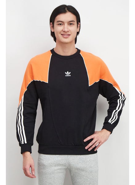 Buy Men Sportswear Fit Crew Neck Colorblock Training Sweatshirt, Black and Orange in UAE