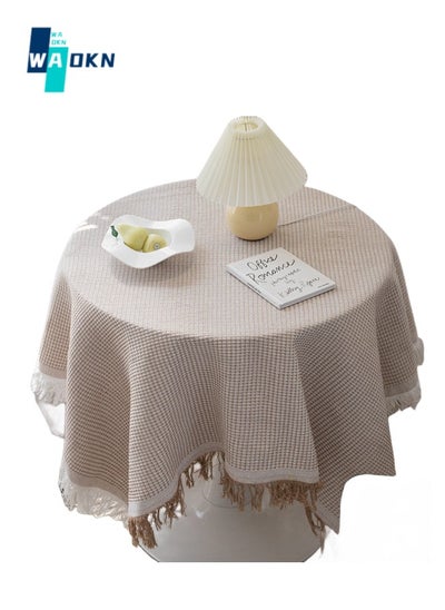 Buy Square Tablecloth (130 X 130 cm), Classic Tassel Table Cover with Waffle, Cotton and Linen Tabletop Decoration, Table Protection for Office, Living Room, Bedroom, Coffee Table (Coffee Color) in Saudi Arabia