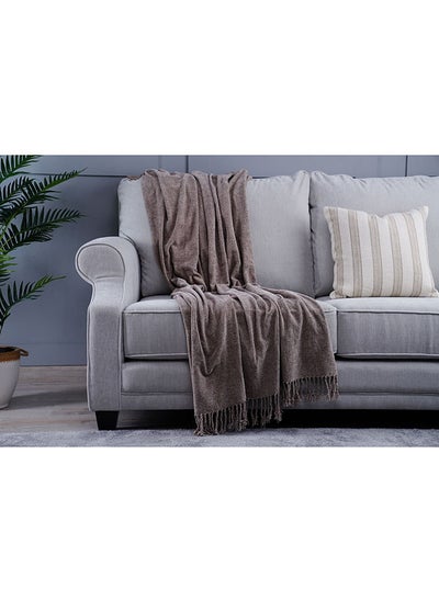 اشتري Cormac Chenille Throw With Fringes 140X190Cm Grey في الامارات