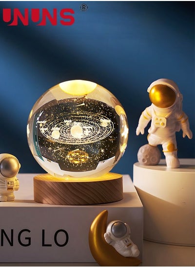 اشتري 3D LED Crystal Ball,Clear 80mm (3.15 inch) Solar System Glass Ball With Wooden Base And Projection,3D Space Laser Engraving Night Lamp في الامارات