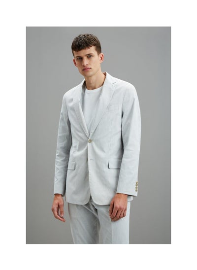 Buy Stone Tonal Stripe Linen Suit Jacket in UAE