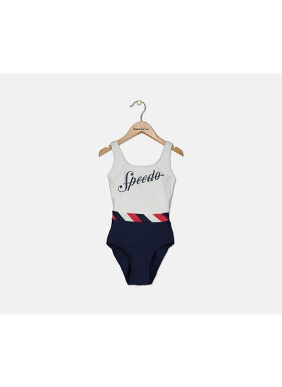 Buy Women Shoreline U,Back Swimsuit, White and Navy in Saudi Arabia