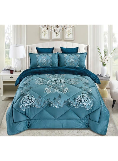 Buy 6 Pieces Ultra Soft Winter Comforter Set King Size 220x240cm Floral Printed Warm Bedding Sets Multicolor in Saudi Arabia