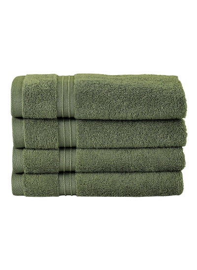 اشتري 4-Piece 100% Combed Cotton 600 GSM Quick Dry Highly Absorbent Thick Handroom Soft Hotel Quality For Hand And Spa Hand Towel Set Army Green 40x70cm في الامارات