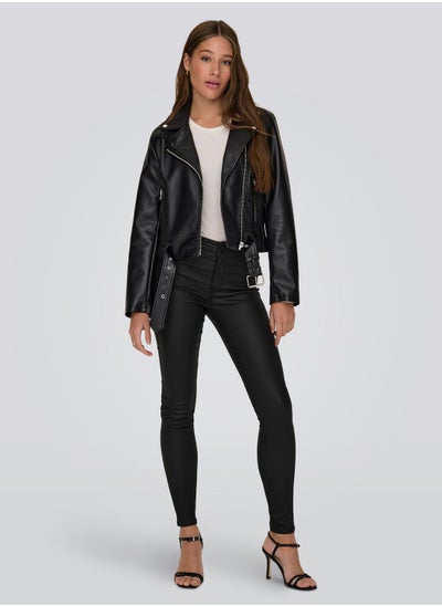 Buy Belted Zip Through Pu Jacket in Saudi Arabia