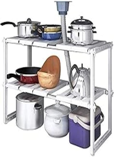 Buy Other 2 Tiers Expandable Kitchen Storage Multi-Functional Rack Adjustable Stainless Steel Under Sink Organizer Storage Shelf Cabinet in Egypt