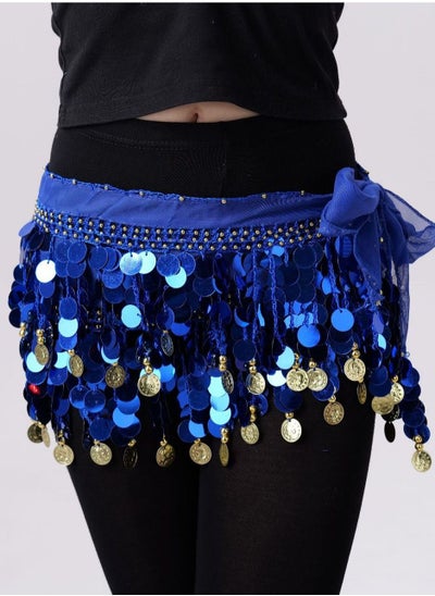 اشتري Sequin Waist Chain Skirt Sparkly Belly Dance Tassel Waist Wrap Belt Skirts Party Rave Costume Dark Blue في الامارات