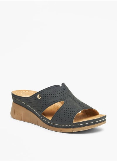 اشتري Textured Slip-On Sandals with Wedge Heels في السعودية