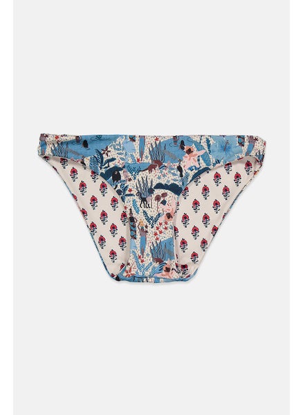 اشتري Women Printed Pull On Bikini Bottom, Blue Combo في السعودية