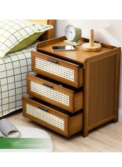 Buy Boho Nightstand with 3 Drawers Rattan Pattern Modern End Table, 20" Bamboo Sofa Side Table Bedside Table for Small Space, Accent Side Table Chest of Drawers for Bedroom Living Room, in UAE